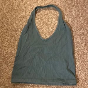 Blue stretchy halter neck top